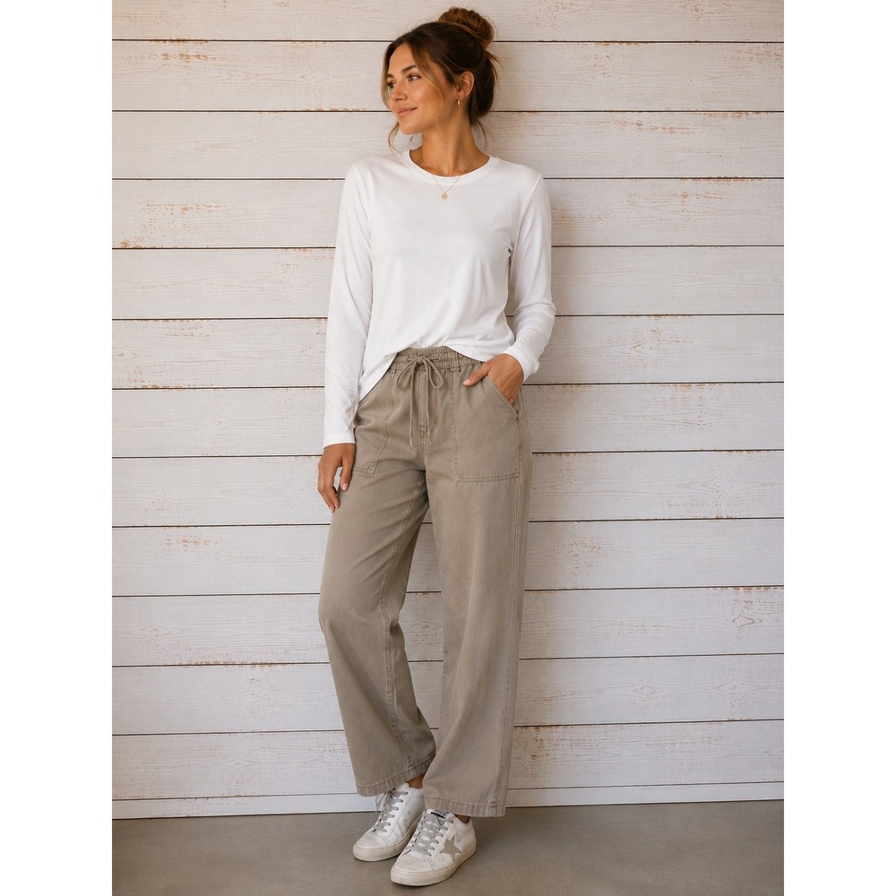 Gemgru Long Sleeve T-Shirt Women Medium White Crew Neck Cotton Spandex Stretch T